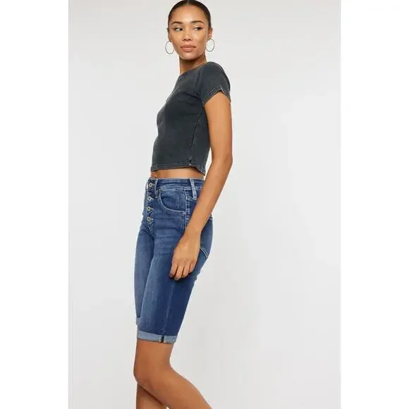 Kan Can High Rise Cuff Bermuda Jeans - KC6312M - Size 11/29 - Picture 4 of 10